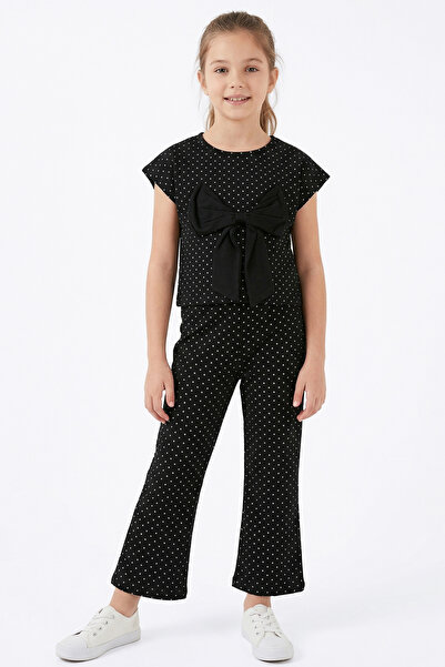 bebegen Set de 2 piese pentru fete, negru, cu paiete și fundă cu buline