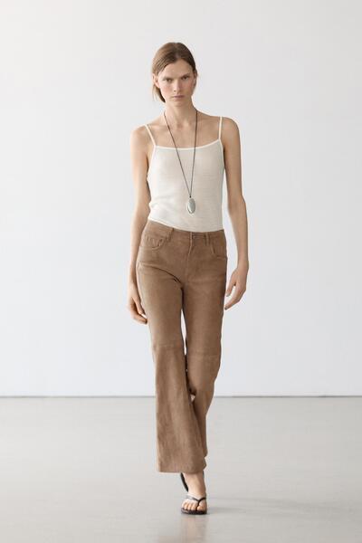 Massimo Dutti Süet deri ispanyol paça tayt