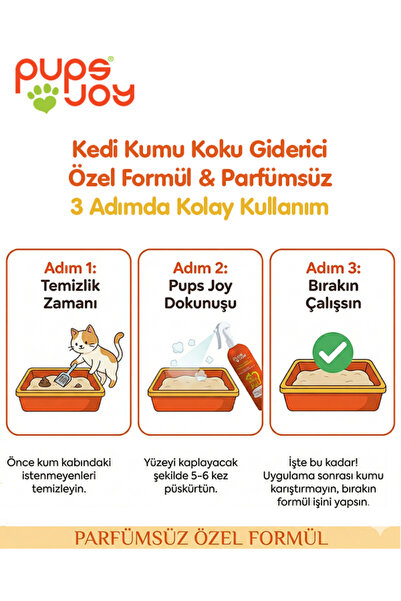 pupsjoy Kedi Kumu Koku Giderici Sprey – Nano Gümüş Parfümsüz - Doğal İçerikli - 400 ml