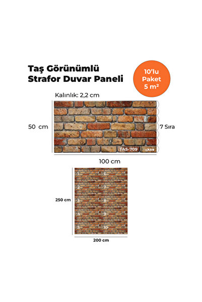 KnB Duvar Panelleri TAS-709 TAŞ GÖRÜNÜMLÜ 3D STRAFOR DUVAR PANELİ (10'LU PAKET)