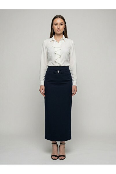 Apsen Collection Apsen Γυναικεία Navy Blue ελαφρύ Φούστα με λεπτομέρεια φιόγκ...