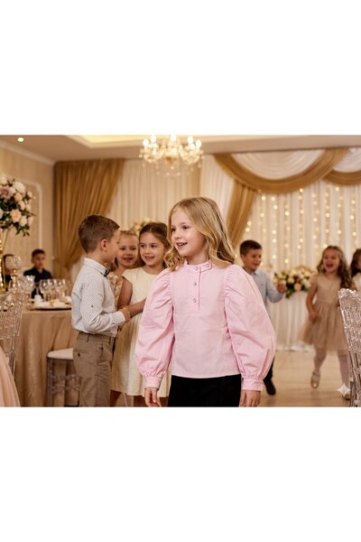 Hilal Akıncı Kids Κοριτσίστικο πουκάμισο ποπλίνα με μανίκια μπαλόνι και φερμο...