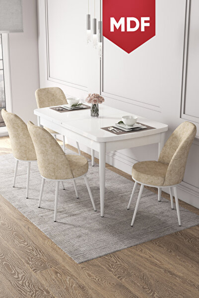 Canisa Concept Kor Serisi 70x114 Açılabilir MDF Mutfak Masa Takımı Beyaz Masa...