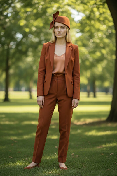Miss Hat Brown-Red Wool Felt Hat with Decorative Side Combs
