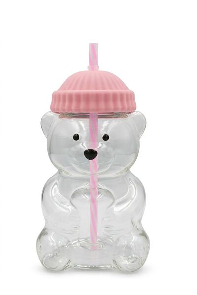 D4 DENIM Bear Shaped Borosilicate Glass Mugs with Silicon Lid and PP Straw