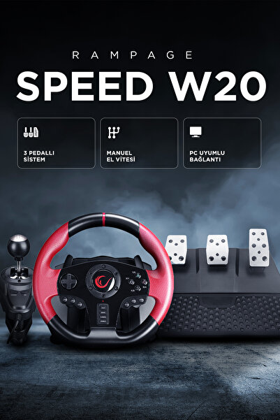 Rampage SPEED W20 ( SADECE PC UYUMLU ) 3 Pedallı - El Vitesli Gaming Oyuncu D...