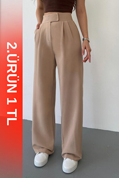 BİKELİFE Γυναικείο υφασμάτινο παντελόνι Palazzo με ψηλόμεσο κλείσιμο Velcro