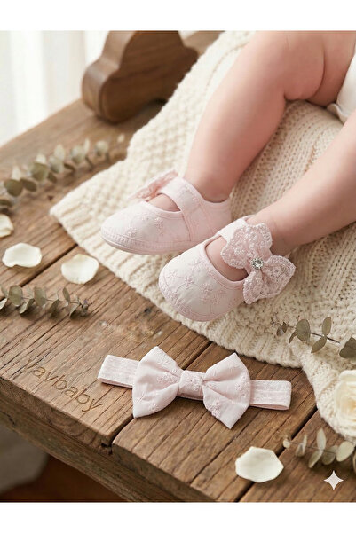 VaVbaby Kız Bebek Fiyonklu Yenidoğan Bebek Ayakkabısı - Mevlüt Ayakkabısı Pembe