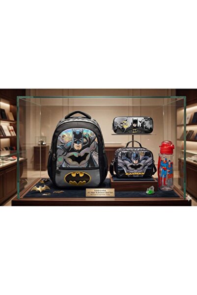 Batman School Bag, Lunch Box, Double Eyed Pencil Case, Keychain and Water Bot...