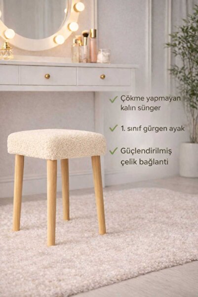 Yuems home Kare Model Tedy Kumaş Puf Tabure