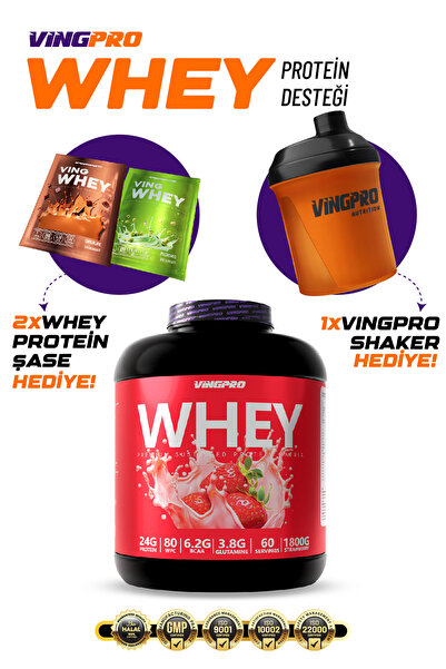 vingpro Whey Proteın Pro Wpc80 1800gr 60 Servis Çilek kas yapılanmasına yardı...