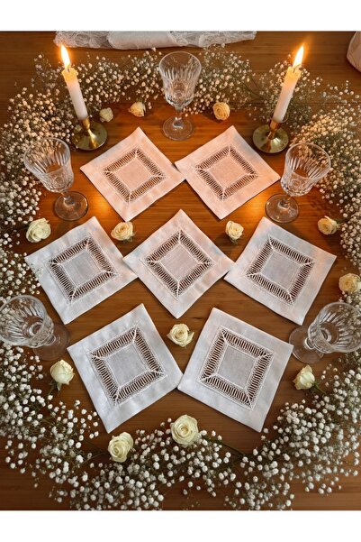 LİNDA MİA Λινό Λευκό Κοκτέιλ Χαρτοπετσέτα 6 τεμαχίων