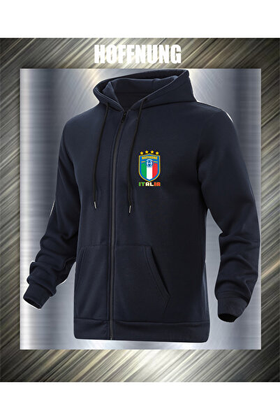 HOFFNUNG unisex Fermuarlı ITALIA LOGO Desenli Oversize kapşonlu SWEATSHIRT