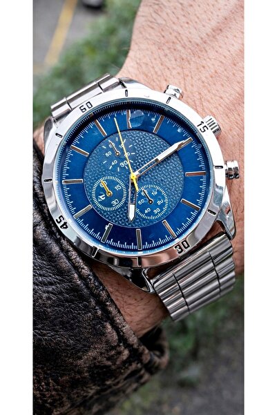 Weluxa Silver Color Navy Dial Men's Wristwatch + Watch Box