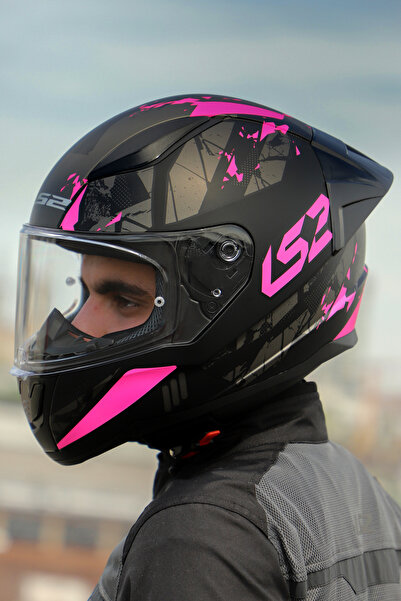 LS2 Rapıd 2 Race Palımnesıs Mat Siyah-Pembe Kask