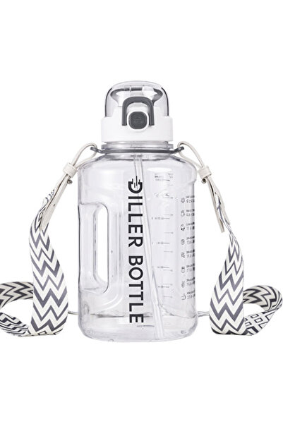 DILLER قارورة ماء تريتان كبيرة الحجم بسعة 1700 مل مع شفاطة وحزام للرقبة