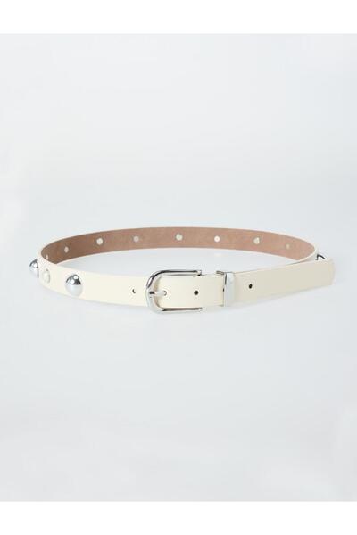 Jimmy Key Ζώνη με δερμάτινη όψη εκρού και λεπτομέρεια από πέρλες
