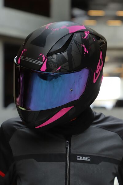 LS2 Rapıd 2 Race Palımnesıs Mat Siyah-Pembe Kask (1 Renkli + 1 Şeffaf Vizörlü)