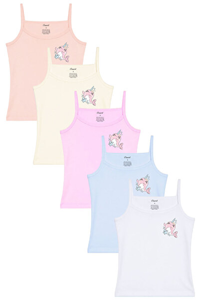 Onurel Girl's 5-Pack Dolphin Printed Lycra Cotton Strap Tank Top