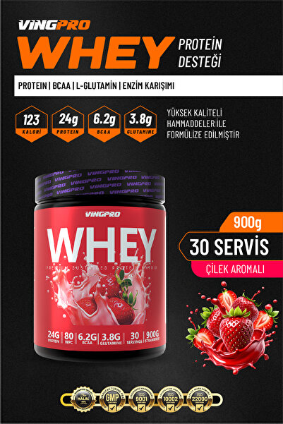 vingpro WHEY PROTEIN PRO WPC80 900GR 30 SERVİS ÇİLEK AROMALI KAS YAPILANMASIN...