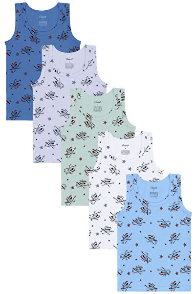 Onurel Αγόρια 5 Πακέτα Μικτά Χρώματα Αεροπλάνο με στάμπα Lycra Tank Top