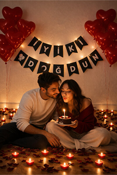 Parti dolabı Romantik Yetişkin Doğum Günü Süsleme Seti: Kalp Balon, Tealight ...