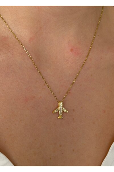 KİLİGİSTANBUL ÇELİK UÇAK FİGÜRLÜ KOLYE 40+5 CM