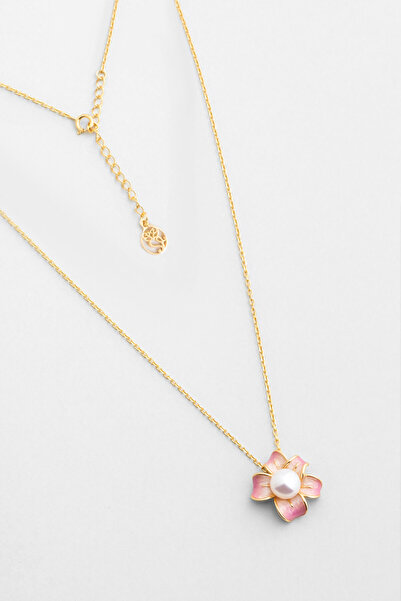 So CHIC... İnci Çiçeği 18 Ayar Sarı Altın Kaplama 45 Cm Gümüş Kolye