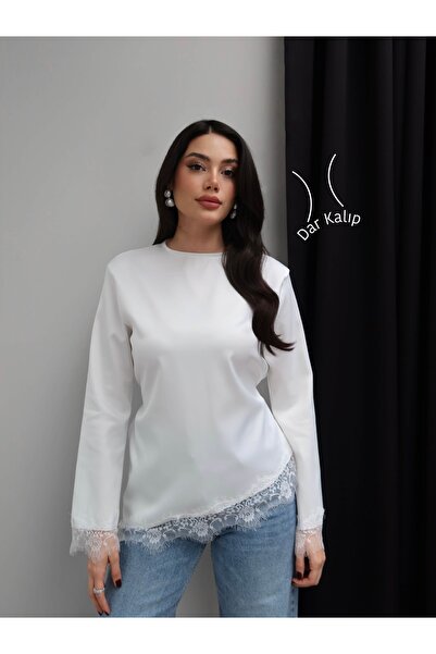 ESRAHELVACI dantelă Bluză din satin cu detalii la spate cu detaliu cu șnur