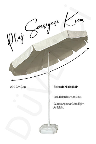 Düvenci Polyestser Kalın Kumaş Krem Renkli Plaj Şemsiyesi, Balkon ve Bahçe Şe...