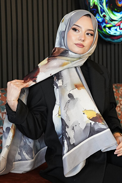 AFVENTE Şal din bumbac moale gri cu model de flori