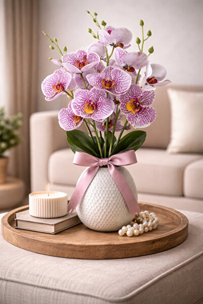 ledison 45 cm Yapay Islak Orkide Dekorasyon Fuşya Orkide Demet