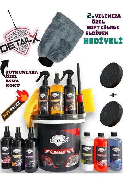DetailX Oto Yıkama Ve Bakım Seti 15 Parça Lastik Torpido Full Temizlik Seti P...