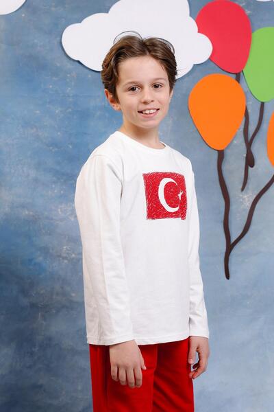 Perendi Tricou cu mânecă lungă cu imprimeu steagul turcesc pentru băieți