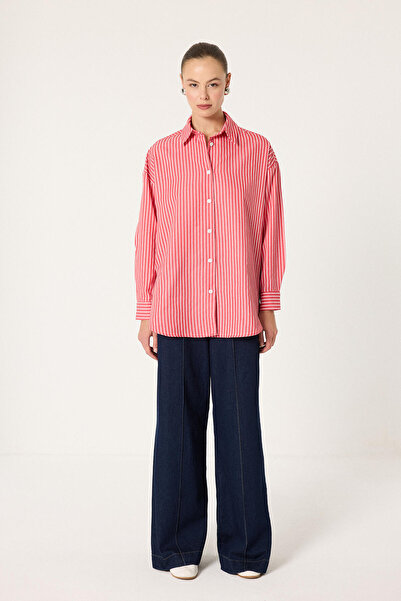 Touché Privé İNCE ÇİZGİLİ OVERSIZE GÖMLEK