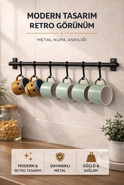 CocoVia 6 Kancalı Dekoratif Fincan Askı Kupa Fincan Askısı & Çok Amaçlı Retro...