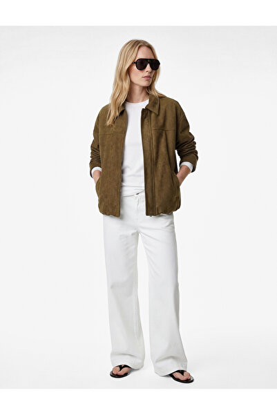 Koton Long Sleeve Pocketed Zippered Faux Suede Jacket