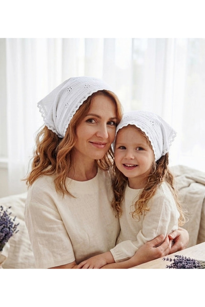 Mufincollection Λευκό κεντημένο ύφασμα μουσελίνας Συνδυασμός μητέρας και κόρη...