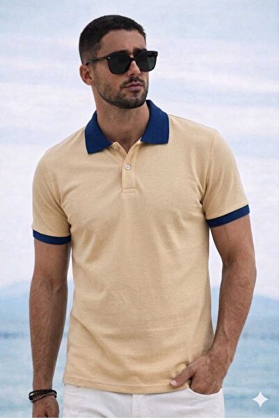 COUPON Polo Collar T-Shirt / Yellow - Navy Blue Collar