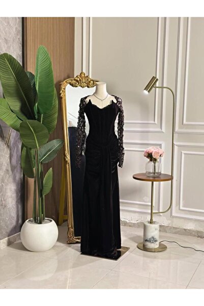 vanus fashion 6904 -فستان سهرة طويل بني مخملي