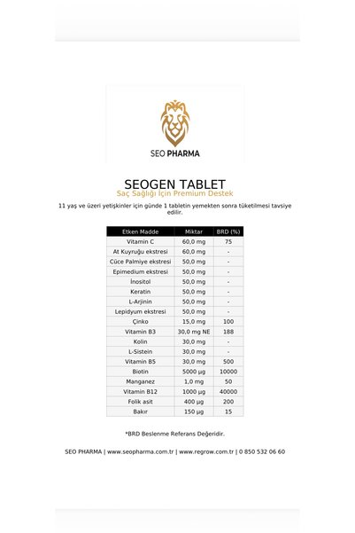 seogen Vitamin after Hair Transplant - 30 Tablets |   Daily Use and 1 Month Support after Hair Transplantation