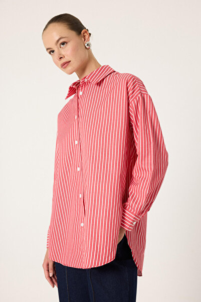 Touché Privé İNCE ÇİZGİLİ OVERSIZE GÖMLEK