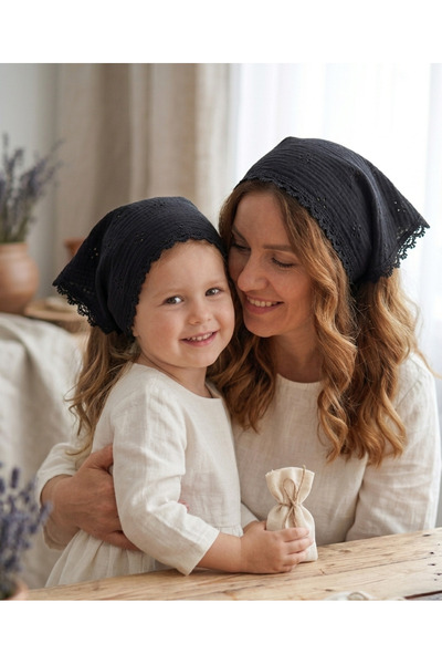 Mufincollection Μαύρο κεντημένο ύφασμα μουσελίνας Συνδυασμός μητέρας και κόρη...