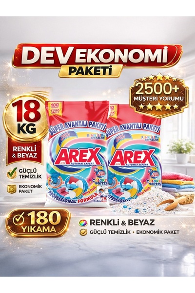 AREX "büyük Ekonomi Paketi ; Kg Toz Çamaşır Deterjanı, Color&White(9+9)