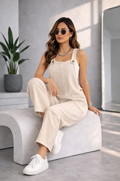 bb butik basic Cepli Askılı Salopet Tulum Dökümlü Rahat Kalıp TR0935