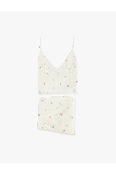 Koton Relaxed Fit Sleeveless V-Neck Cotton Floral Pajama Set - Set of 2