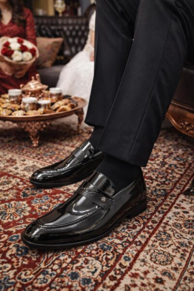 PATRICK CASSA Men's Black Patent Leather Classic Shoes Comfortable Stylish Da...