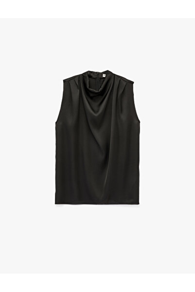 Koton High Collar Sleeveless Satin Blouse with Draped Detail