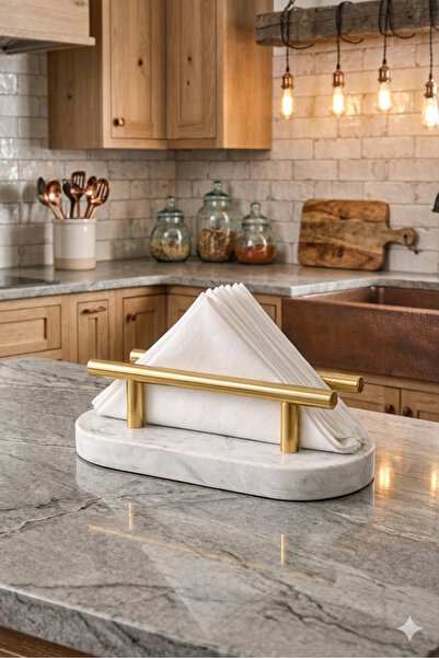 lufen deco Mermer Desenli Gold Detaylı Peçetelik Mutfak Düzenleyici Dekoratif...