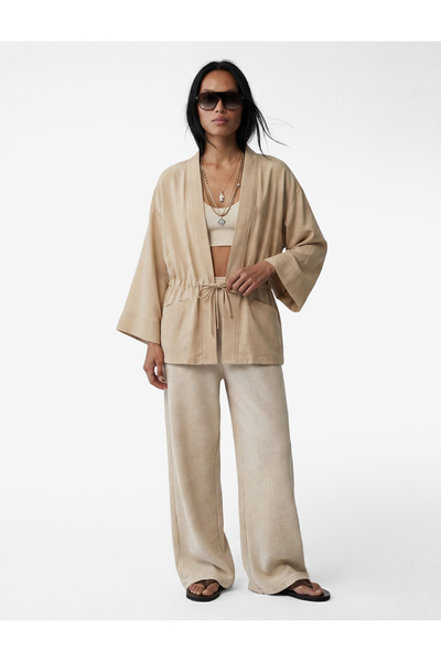 Koton Κιμονό με γιακά μανταρίνι, τσέπες, μανίκια 3/4, από μείγμα μοντάλ, με δ...